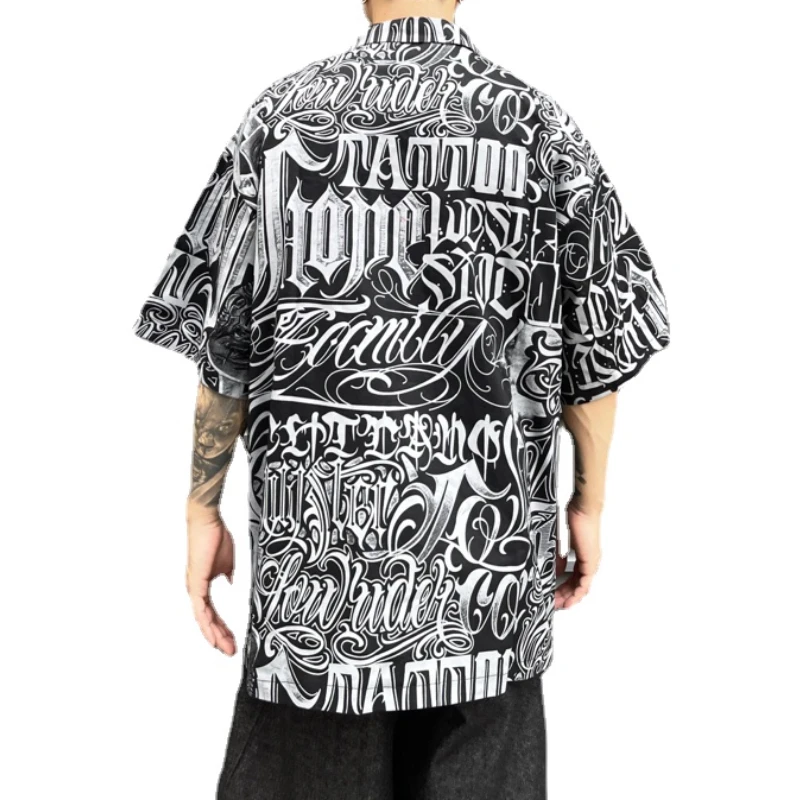 Hip Hop Shirt Streetwear Mens Hawaiian Shirts Harajuku Letters Printed New Summer Casual Beach Short Sleeve Loose Tops Shirts