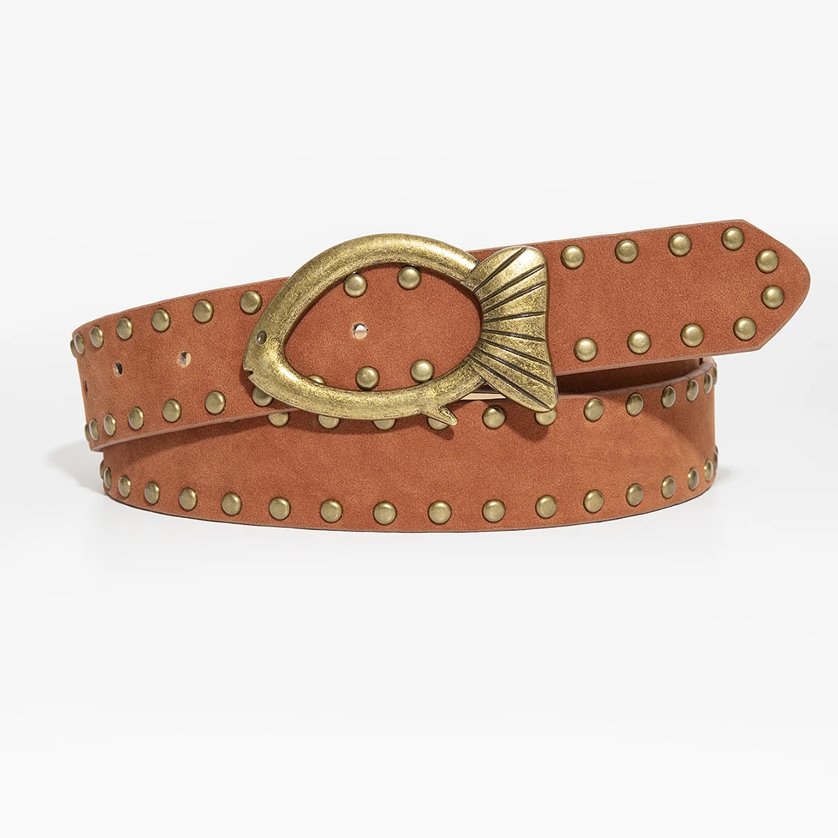 1 قطعة حزام برشام بإبزيم سمكة بيضاوية على طراز الشارع للنساء - جلد صناعي مع ترصيع معدني، مشد خصر قابل للتعديل لـ Je