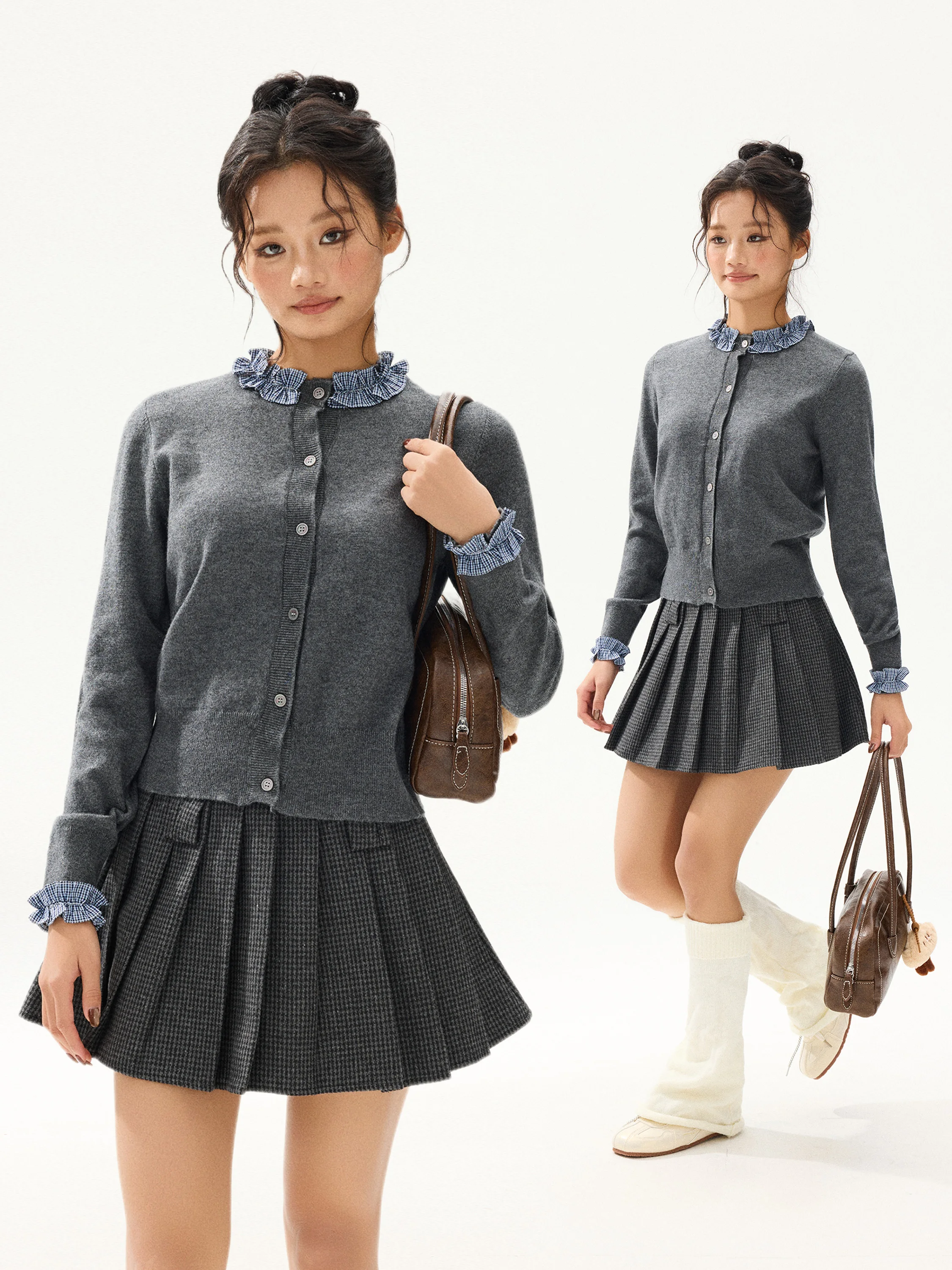 

Свитер женский вязаный винтажный в клетку с оборками, универсальный, стройнящий, из смесовой шерсти и вискозы, длинный кардиган...