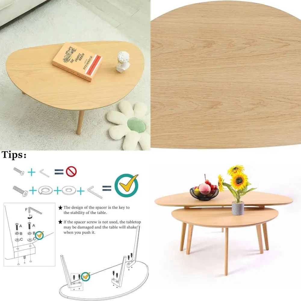 

Mid-Century Modern Oval Coffee Table, Natural Wood, 18.9 Diameter x 33.47 Wide x 15.75 High