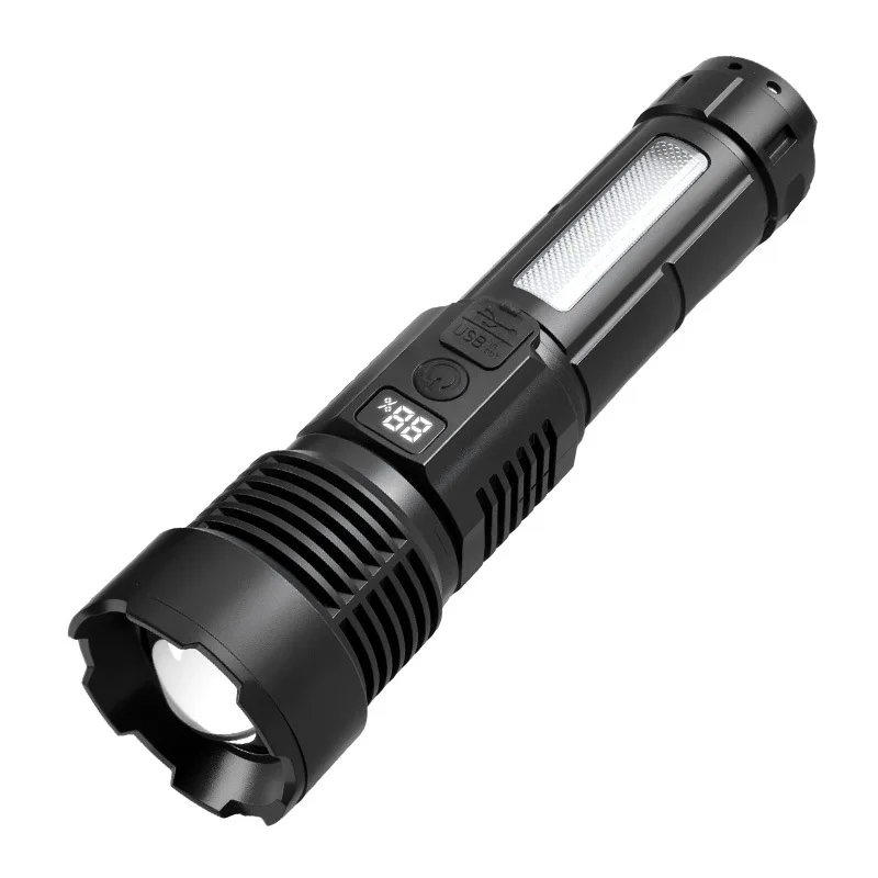Zoombare witte laserzaklamp met hoge helderheid TYPE-C Opladen met wit en geel dubbel licht, zijlamp en vermogensdisplay