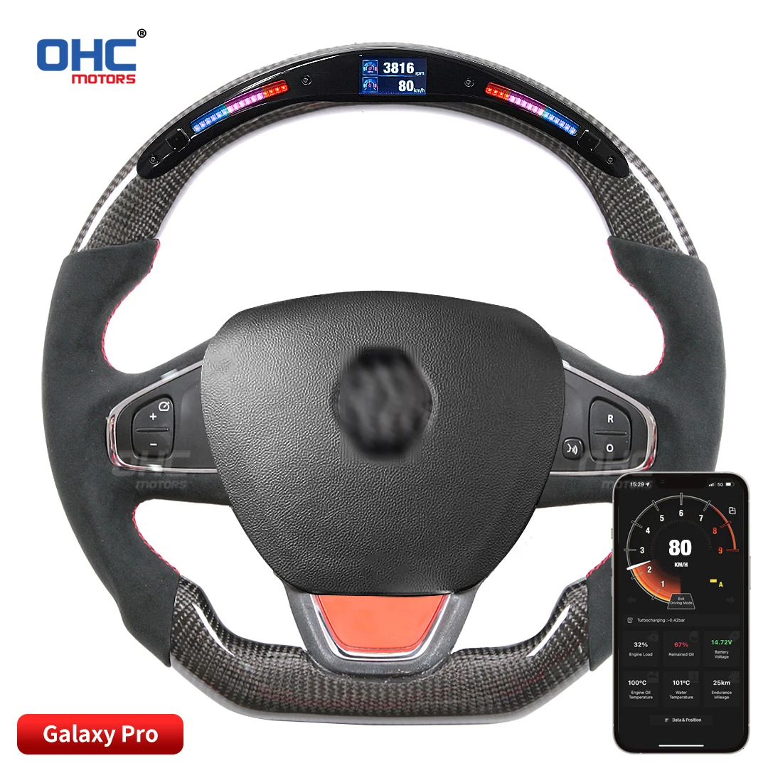 

OHC Motors Custom 100% Real Carbon Fiber RPM Light Up LED Display Racing Steering Wheel for Renault Clio 4 IV