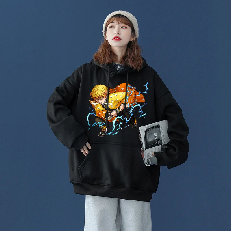 Demon Slayer Agatsuma Zenitsu Japan Anime Printed felpe con cappuccio da donna Plus Size felpe Pullover a maniche lunghe da donna