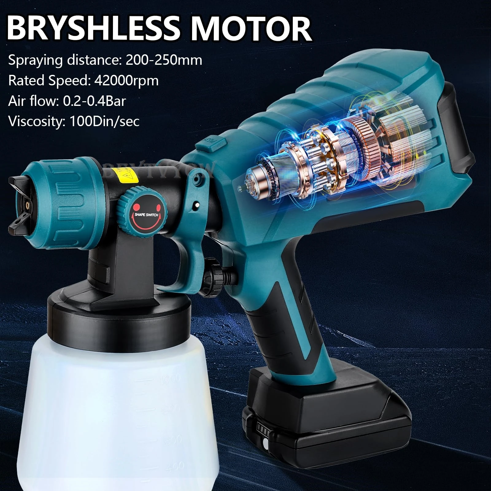 

Cordless Paint Sprayer Compatible with Makita 18V Battery 1000ml HVLP Spray Paint Gun Brushless Motor Airless for House Painting