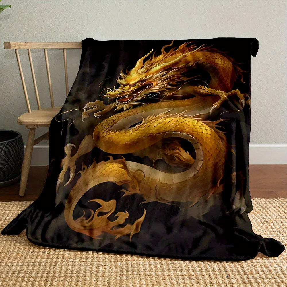 Luxury Dragon Print Throw Blanket Fleece Microfiber Plush Couch Decor Asian Fantasy Art Mythology Gift