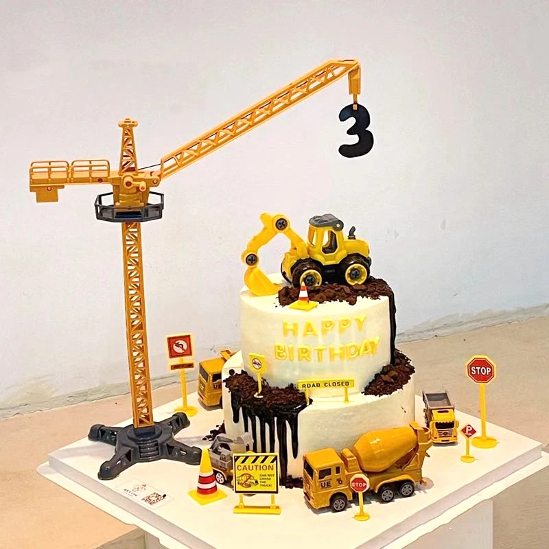 Excavator Car Crane Tractor Birthday Cake Topper Construction Party Decor Boy Kid Baby Shower 1st Birthday Party Cake Baking Kit