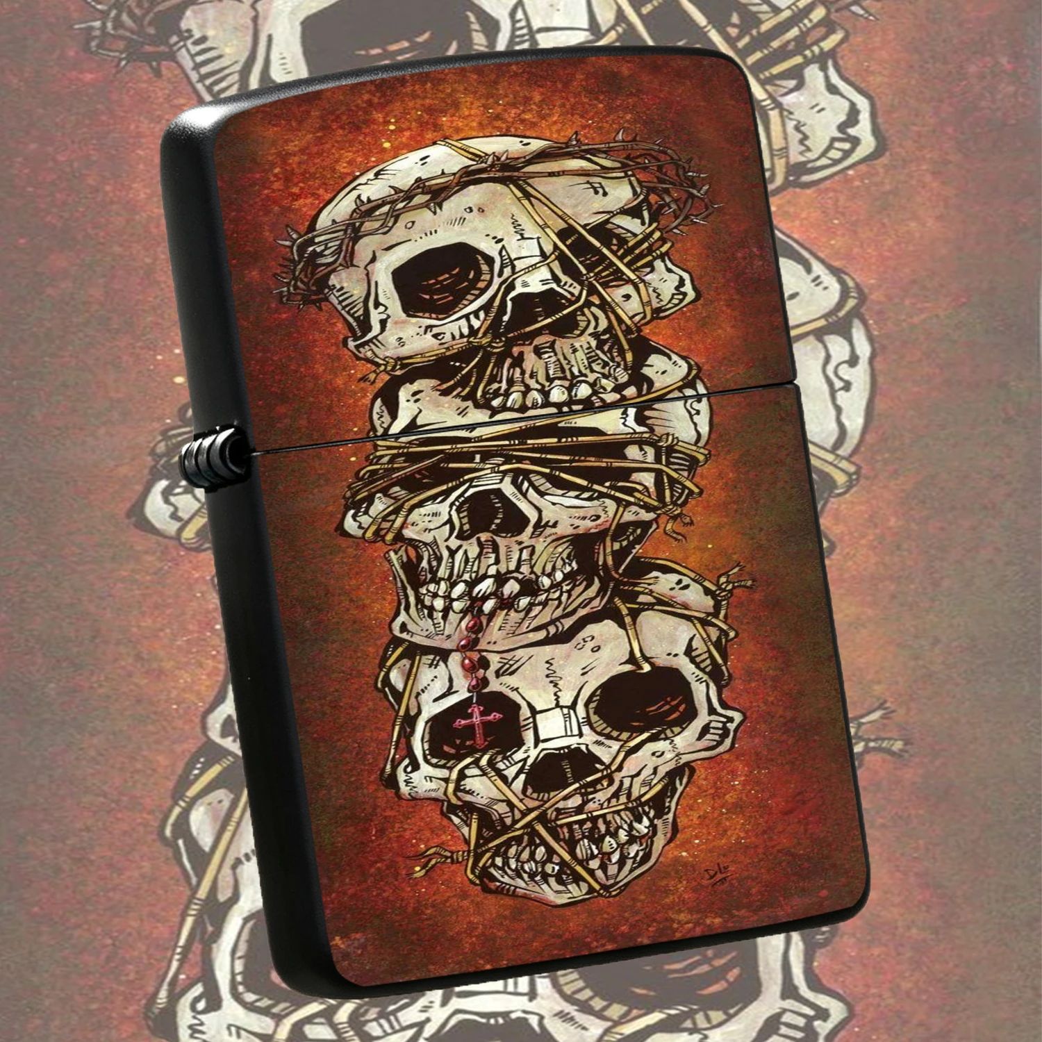 Dark Gothic Style Stacked Skulls Wrapped In Thorns Art Decor Lighter, Unique Edgy Aesthetic Ornament For Daily Use, Versatile For All Scenarios, Eye-Catching Creative Patterned Carry Item, Ideal For Personal Collection And Gifting To Show D