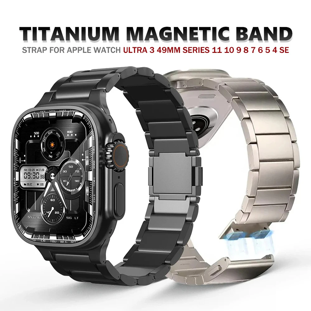 

Титановый браслет для Apple Watch Ultra 3 49 мм, Series 11 10 46 мм, 9 8 7 45 мм, магнитный ремешок для Iwatch 6 5 4 44 мм, деловой ремешок