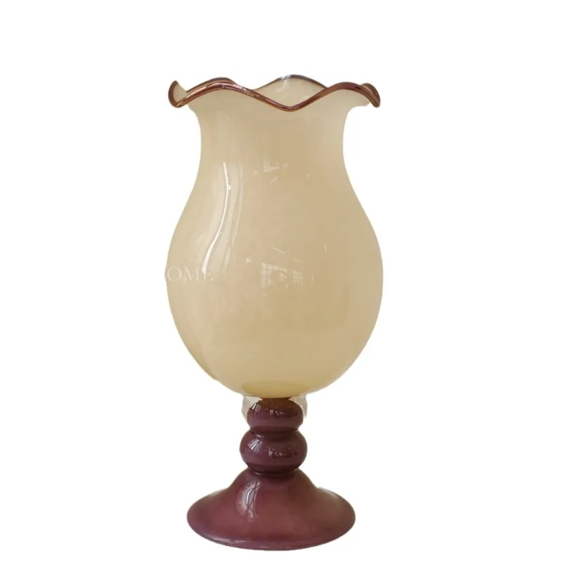 

Modern simple retro medieval French milk jade color matching lily of the valley handmade glazed glass vase, flower ornament