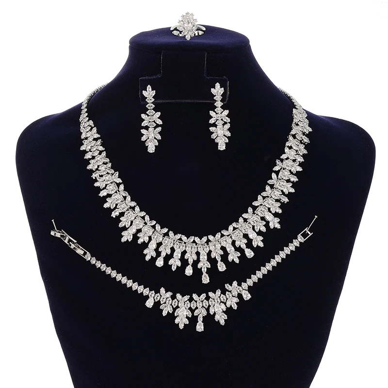 Jewelry Set HADIYANA Fashion Party Necklace Bracelet Ring and Earrings Boutique Zirconia Set BN7981 Bijou Mariage