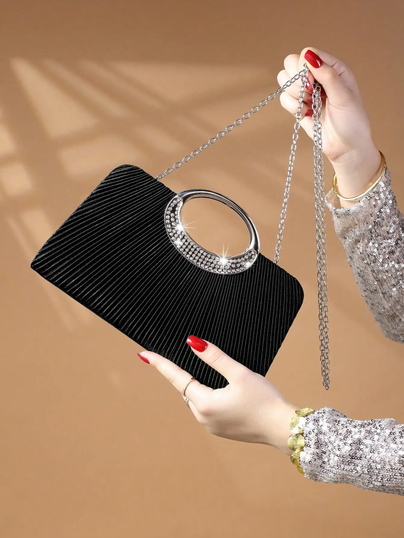 Glitzernde Damen-Clutch aus Metall mit Strasssteinen – elegante, glänzende Abendtasche für Hochzeit/Abschlussball