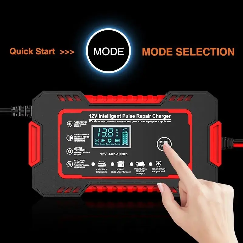 Caricabatteria per Auto 12V riparazione a impulsi Display LCD Smart Fast Charge AGM Deep Cycle GEL caricatore al piombo per Auto moto