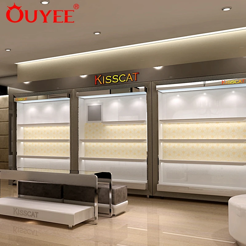 Customized-Factory custom shoe store interior decoration latest wooden showcase design shoe store counter