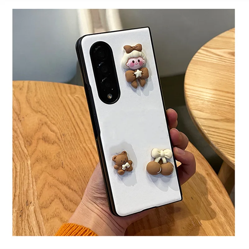 Cute Cartoon Bear Crossbody Leather Phone Case For Samsung Z Fold 7 6 5  Z Fold 5 4 ZFold 4 W25 Card Pocket Phone Cover Funda