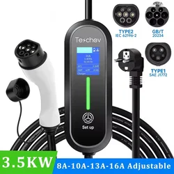 Portable 3.5KW EV Charger Type2 IEC 62196 / GB/T Plug Connector 16A 1Phase Type 1 Wallbox Charging Station for Electric Vehicle