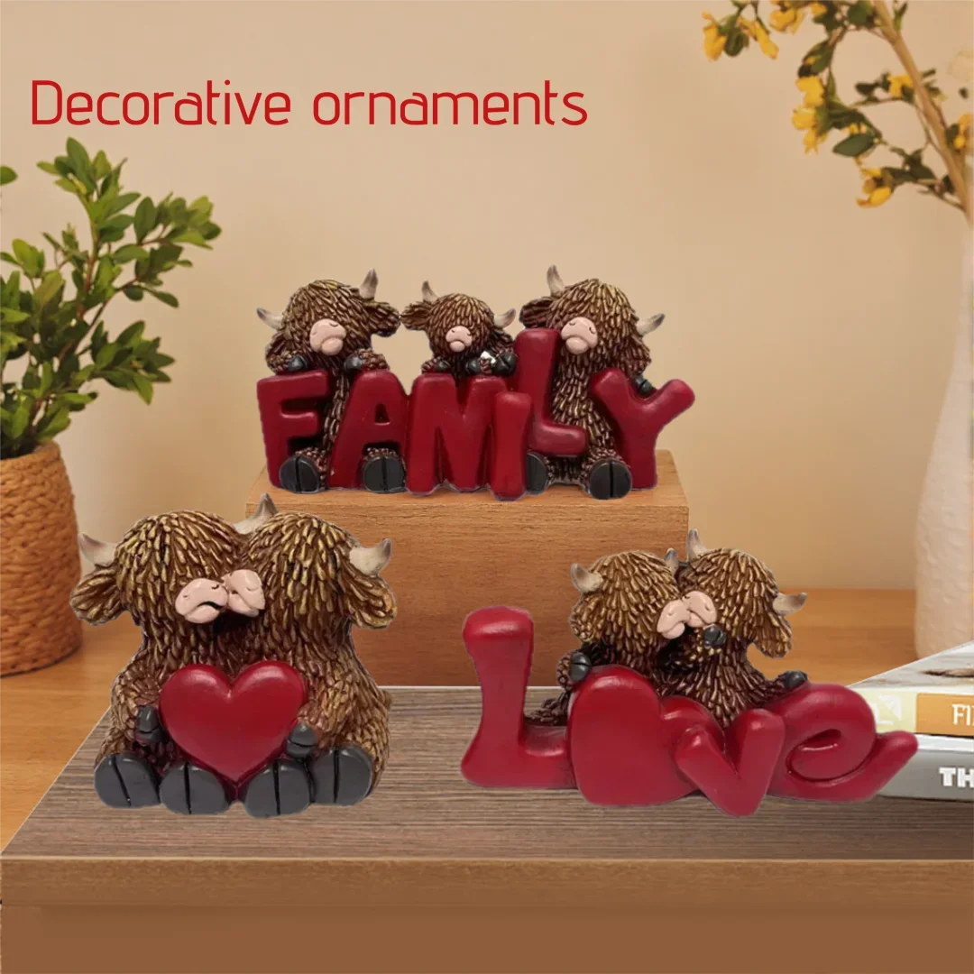 

Valentine's Day Highland Cow Resin Ornament Scottish Cow Home Decor Holiday Atmosphere Accent Valentine's Day & New Year Gift