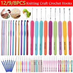 8/9PCS Silicone Grip Knitting Needles Colorful Crochet Hook Kits Soft Handle Crochet Hooks Sewing Knitting Yarn Accessories