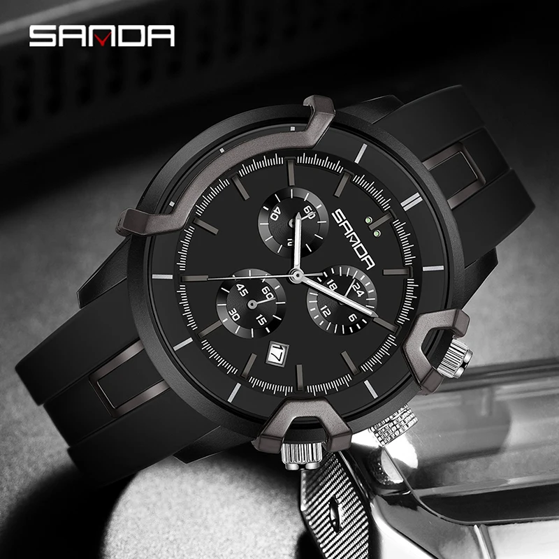 SANDA-Montre à Quartz Militaire pour Homme, Bracelet en Silicone Original, Multifonctionnel, Étanche, Date, Montre-Bracelet de Luxe, Top Marque