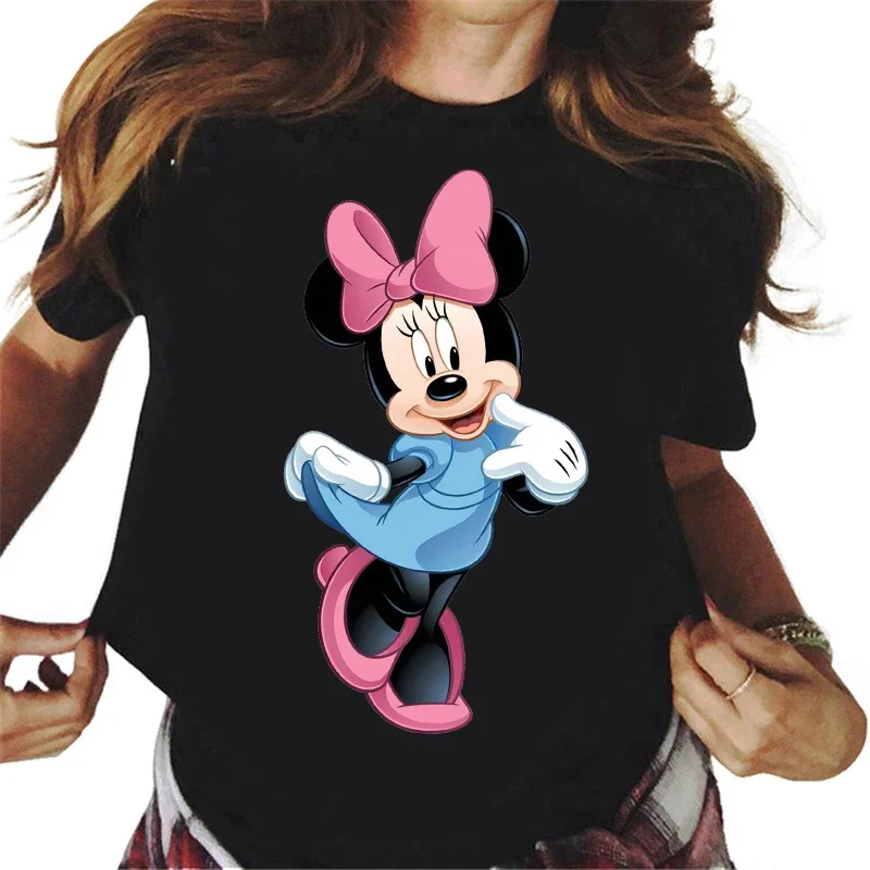 오버사이즈 여성 티셔츠 만화 미키 미니 마우스 프린트 여성 의류 귀여운 티셔츠 반팔 탑 Y2k 하라주쿠