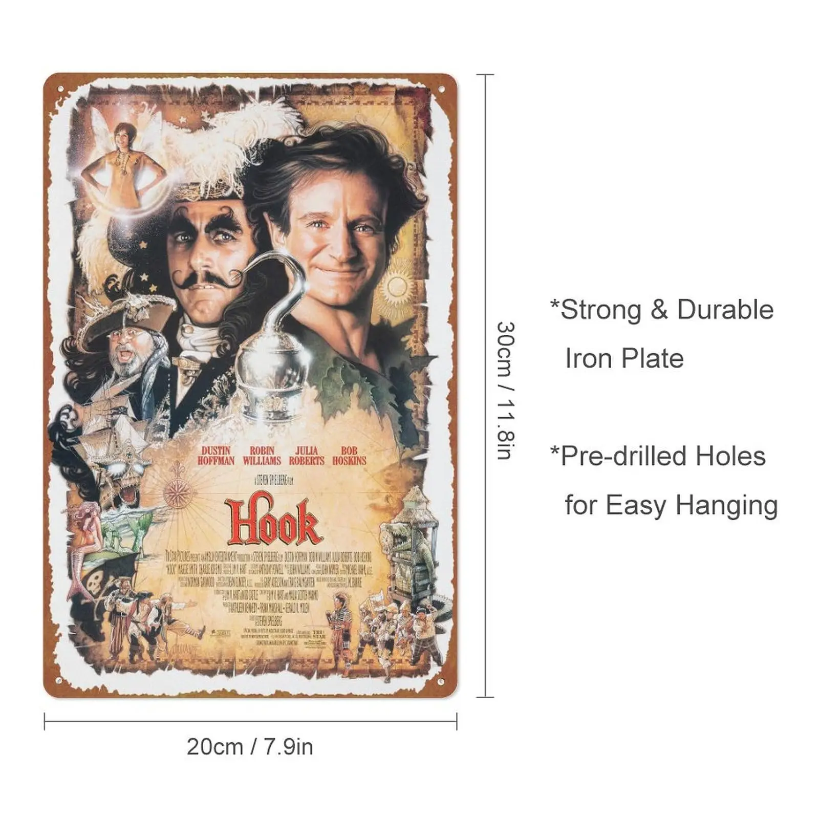 Hook (#2 of 2) 1991 Vintage Metal Tin Sign 12 x 8 Inches Poster Movie Poster 8 x 12 Inch