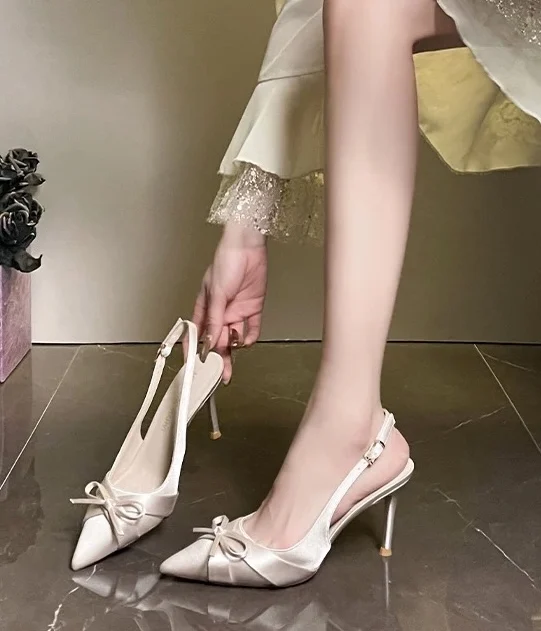 Luxury High Heels Sandals Bow Pointed Toe Women's Shoes Sexy Pumps Slippers Elegant Party Fashion Slides Stilettos Mujer Zapatos