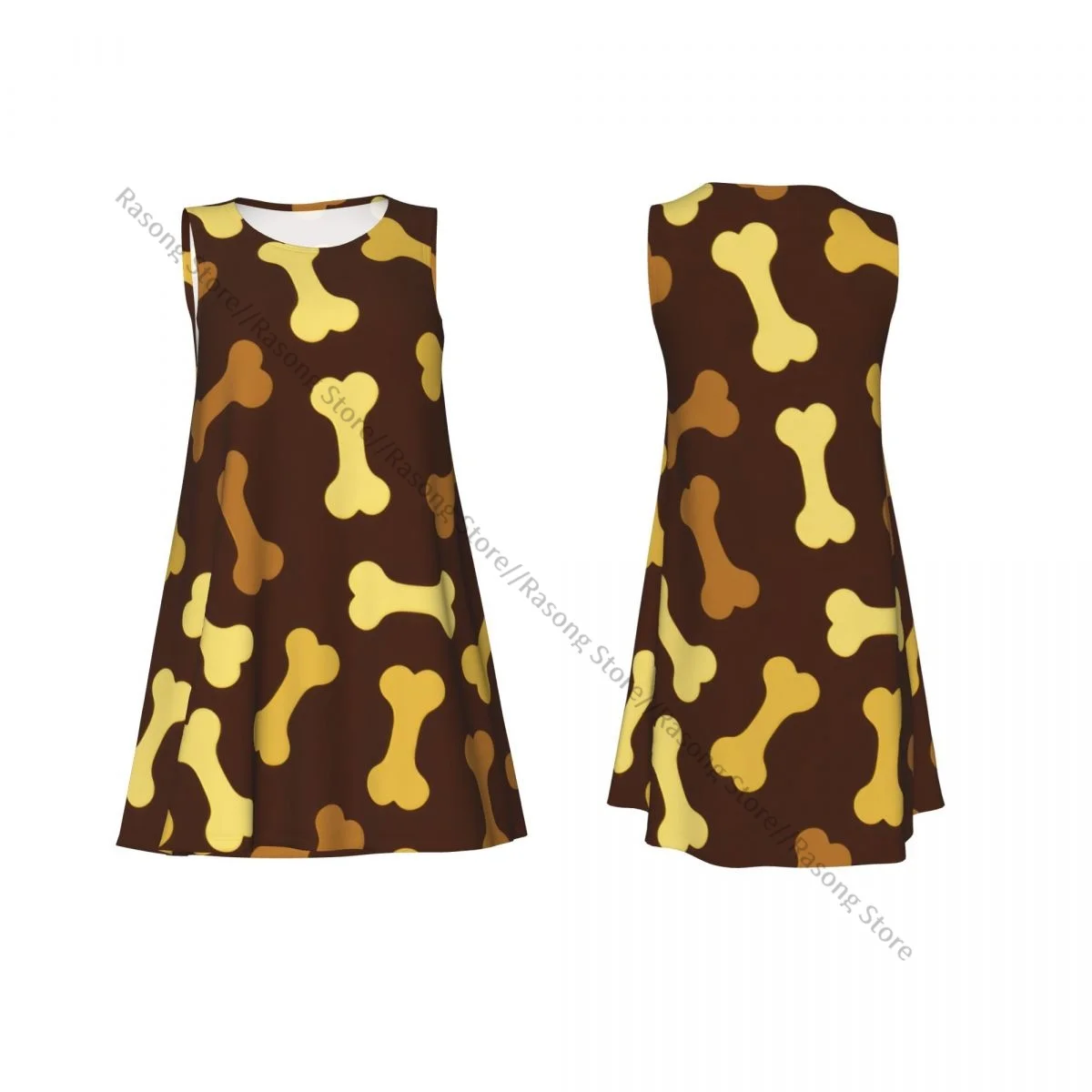 Vestido de chaleco de verano para mujer, vestidos femeninos sin mangas con patrón de hueso de perro