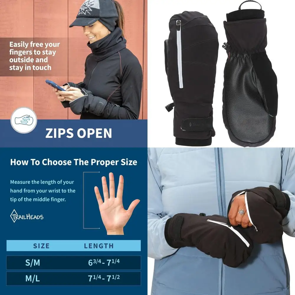 

TrailHeads Women’s Convertible Zip Mitts | winter running mittens | women’s mittens for outdoor sports - black