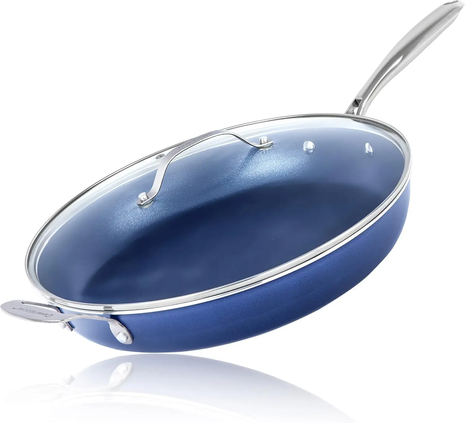 

Большая сковорода с антипригарным покрытием и крышкой, семейная сковорода 14 дюймов, ромбовидное покрытие для легкого приготовления и уборки, можно мыть в духовке/посудомоечной машине