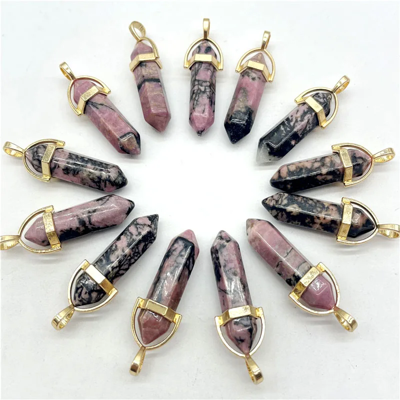 

Wholesale Natural Gem Stone Quartz Crystal Rosuvite Tiger Eye Hexagonal Pendulum Reiki Pendant DIY Jewelry Making Necklaces 50Pc