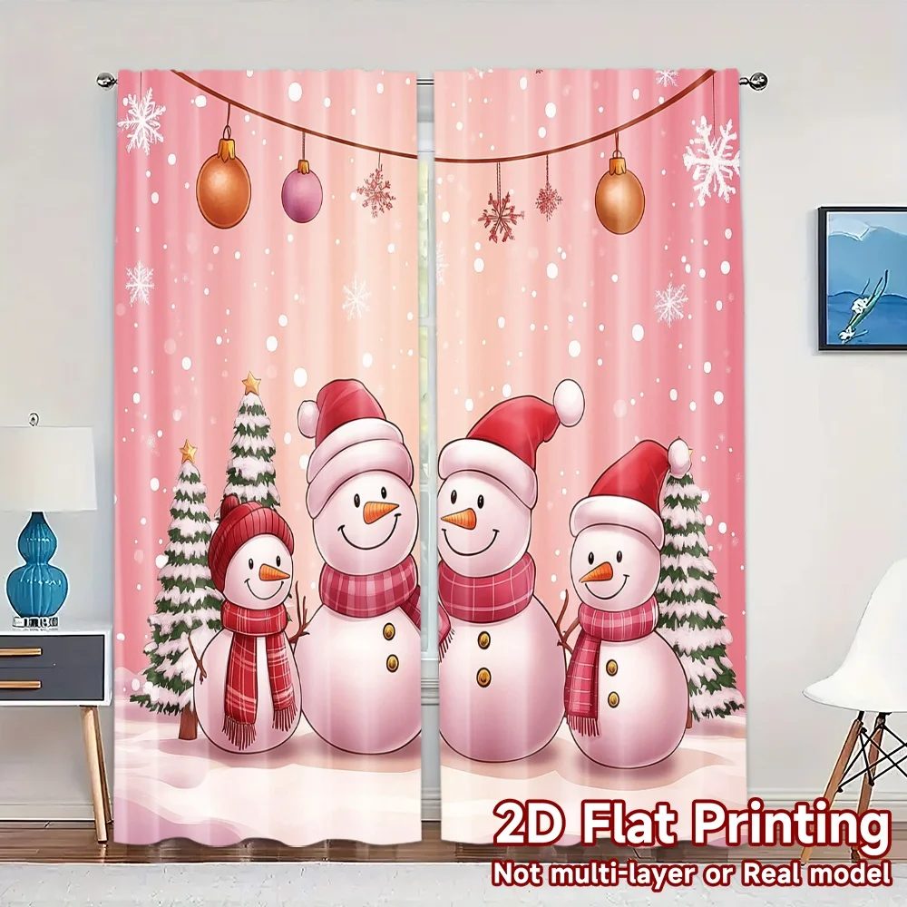 2pcs,Curtains Cute Snowmen Merry Christmas Festive Modern Curtains Roller Blinds Versatile Durable Polyester Curtains Gifts