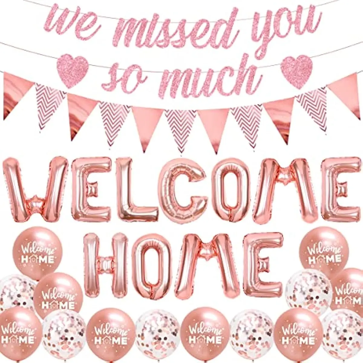 

Welcome Home Decorations Rose Gold We Missed You So Much Banner Welcome Home Foil Balloons for Homecoming Party Decorations