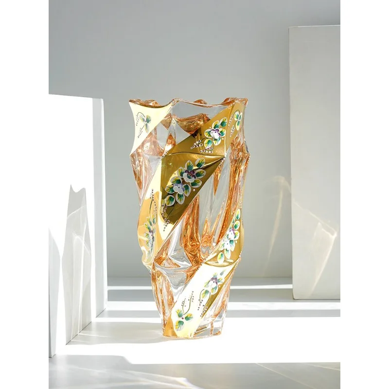 Universe Grocery Store Crystal Glass, Flamenco Enamel Flowers Gold Painted Vase Bohemian Gift