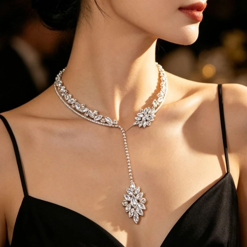 Everyday Collar Necklace with Alloy Construction, Repeating Leaf-Inspired and Open Front with Centerpiece