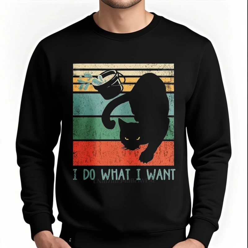 Unissex outono meninos hoodies gato preto com tigela e texto novo chegou confortável treino tripulação pescoço pulôver elegante com capuz