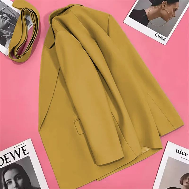 

Yellow Waist-Cinching Slimming Spring Autumn New Style Women's Jacket 2024 Fashion Casual Polyester Suit Coat for Ladies