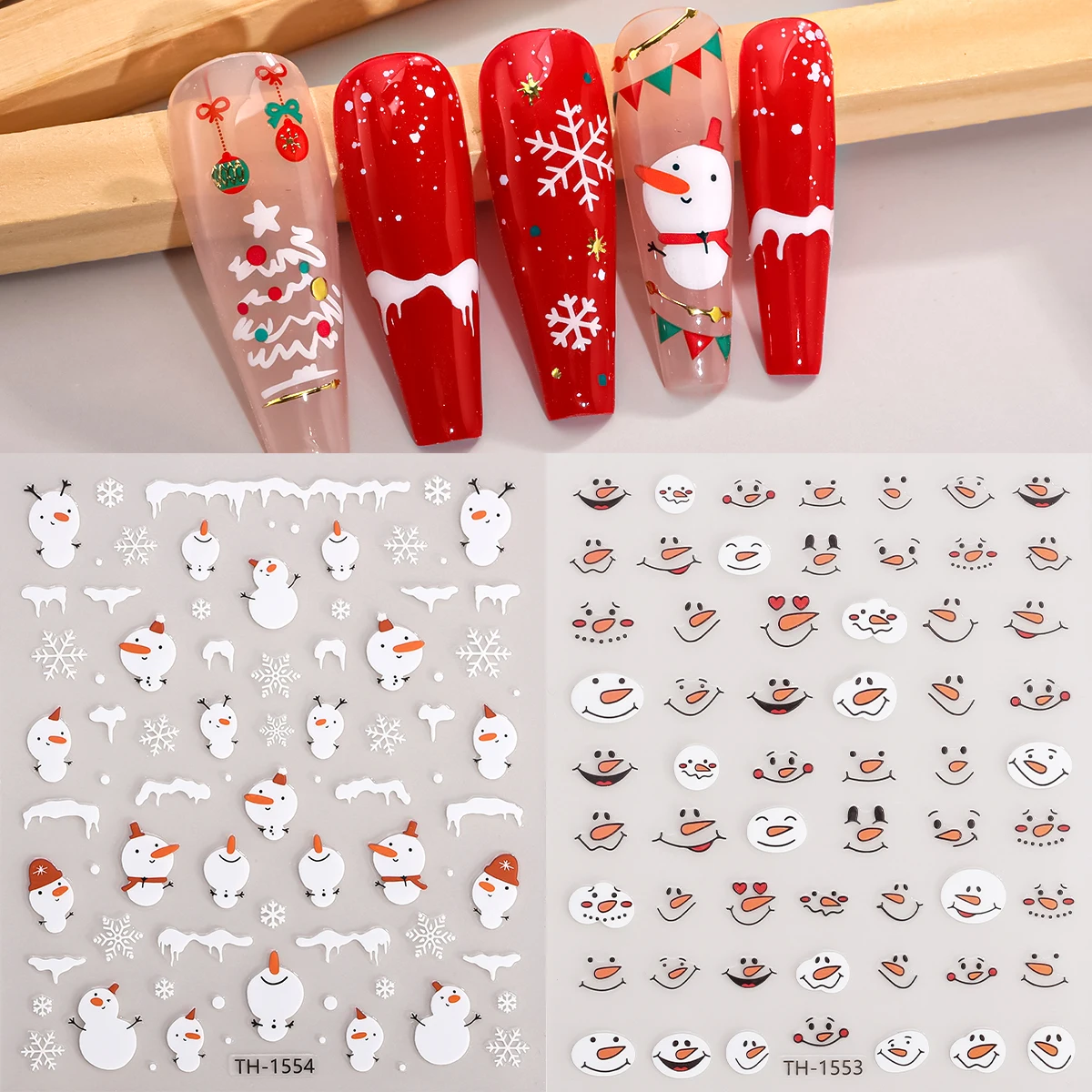 

2pcs Cartoon Christmas Nail Art Sticker 3D Cute Snowman Snowflake Self-Adhesive Decals Sliders for Nails DIY Manicure Decoration