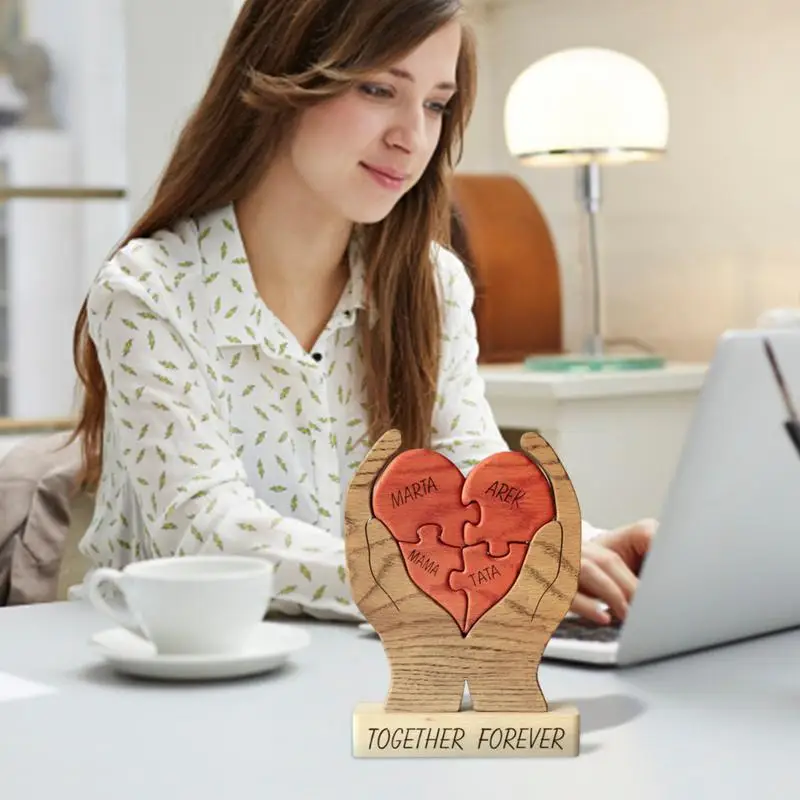 Wooden Heart Puzzle Solid Wood 3D Heart Puzzles Desktop Ornaments Bedroom Table Decor Home Decor Aesthetic For Mom Dad Family