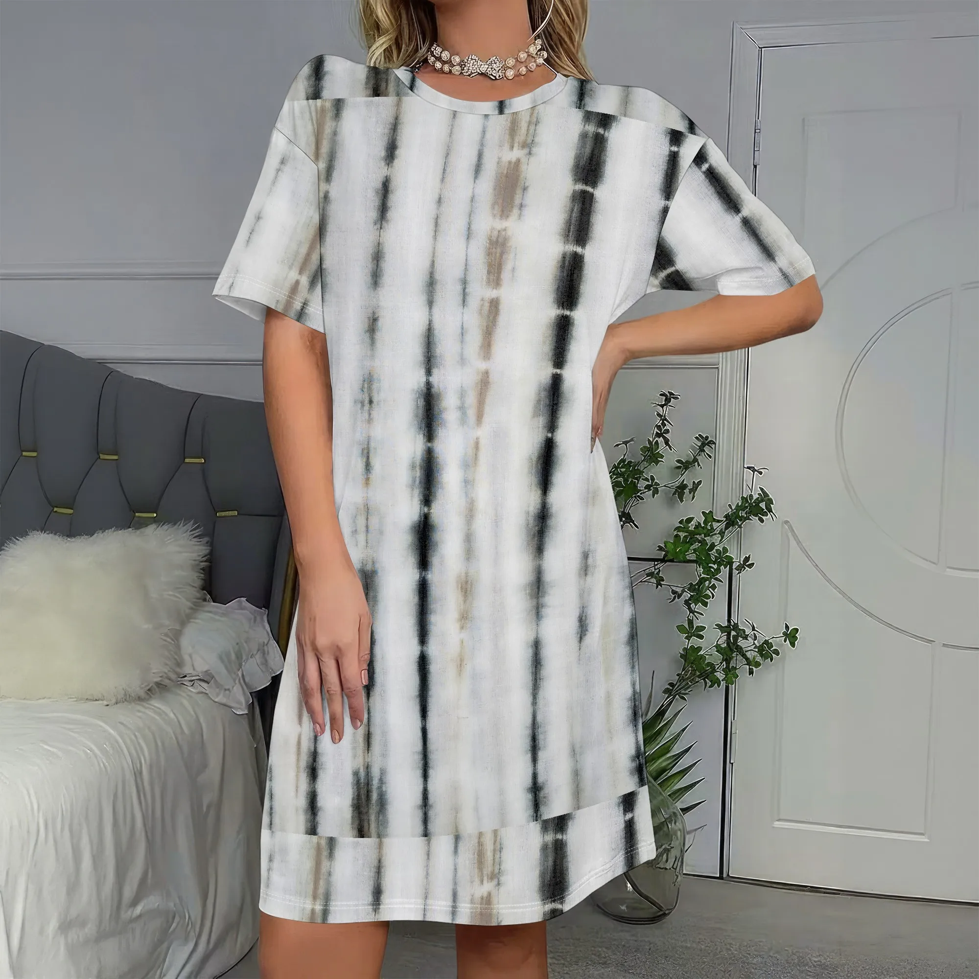 

Tie Dye Dress, Oversized T-Shirt Dress, Vertical Stripe Pattern, Casual Summer Wear, Women's Fashion S-2XL