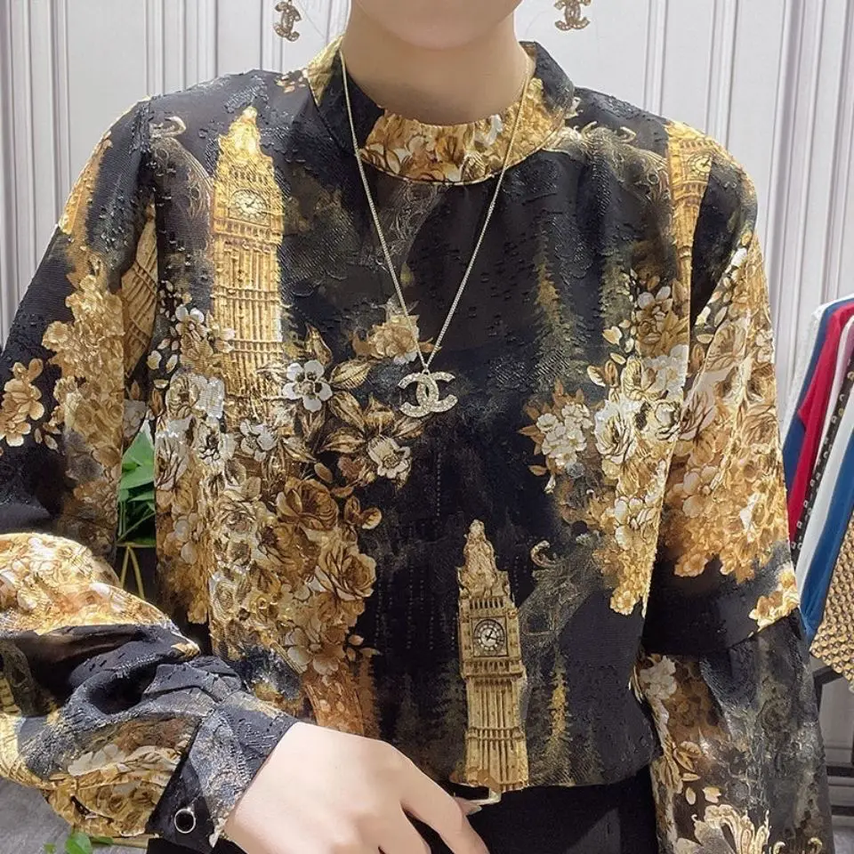 Round Neck Bright Silk Printing Pullovers Loose Spring Summer Thin Women's Clothing 2022 Korean Fashionable Lightly Cooked Tops