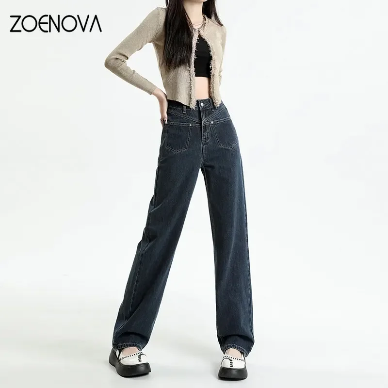 ZOENOVA Korean Y2K Casual Trousers All Match Y2K Pant High Strecth Vintage Jeans Loose Spice Girl Streetwear Pantalon Pour Femme