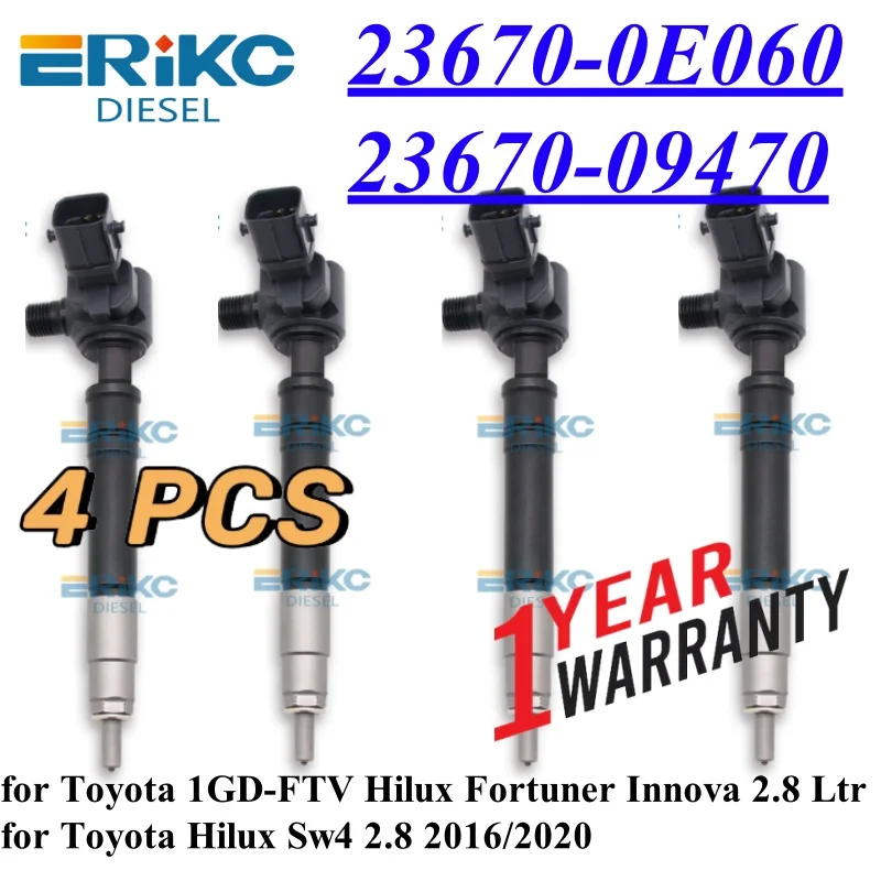 4PC Orginal 23670-0E060 23670-09470 Common Rail Disel Injector 236700E060 For Toyota Hilux Sw4 TOYOTA 1GD-FTV Hilux Fortuner