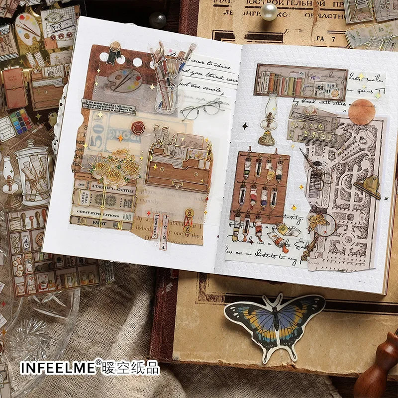 3 fogli/pacco vita disegni artistici letterali PET 3D adesivi dorati dorati Jotter Journal Scrapbook materiali decorativi Collage