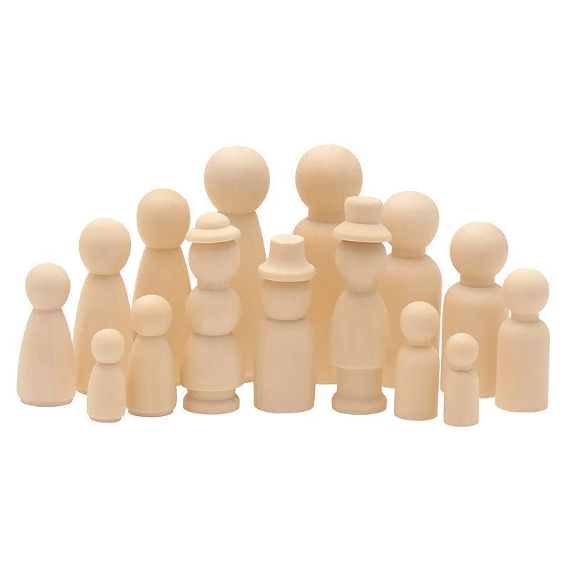 ABCPICK 3.5-12 Cm Diy Painted Wooden Crafts Peg Dolls Unfinished Natural Wood Color Wooden Peg Dolls For Pendant Decoration