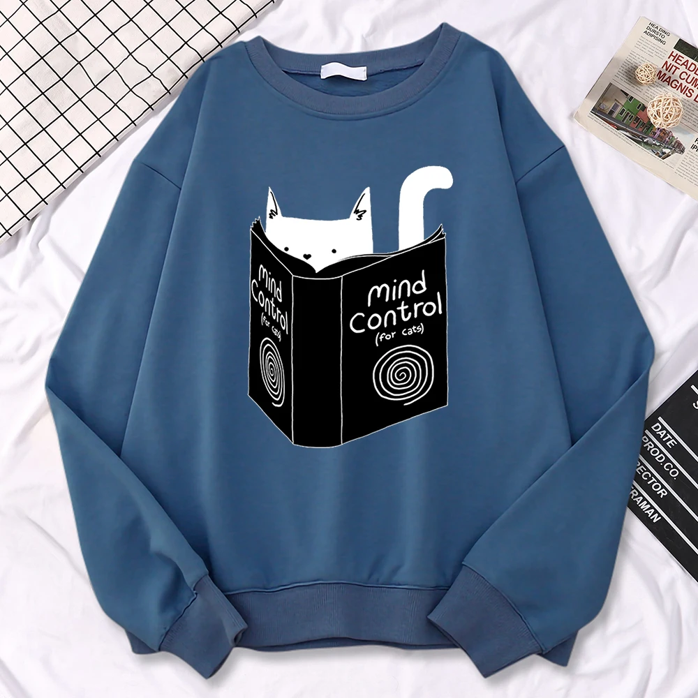 Autumn Winter Women Pullover Cats Mind Control Book Printing Hoodie Loose Comfortable Sweatshirt Fleece All-Math Female Clothes