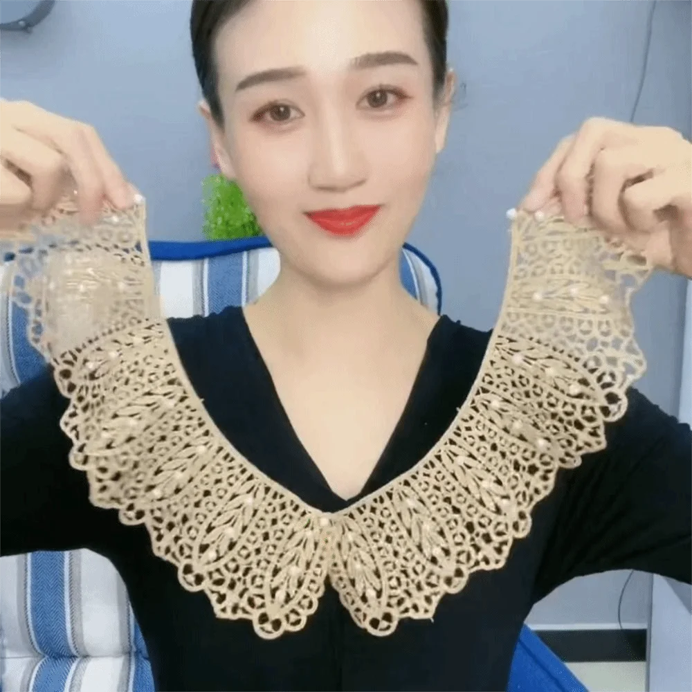 Mini Pearl Button Detachable Lace Collar Lightweight Breathable Peter Pan Collar Hollow Design Soft Material False Collar