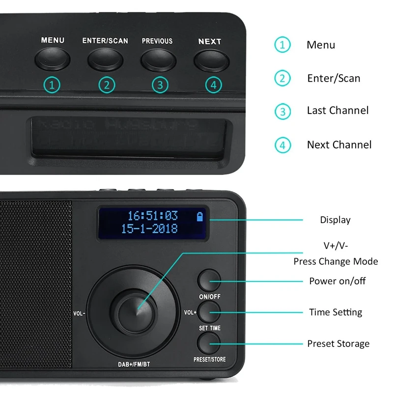 Imagem -02 - Hot-portátil Dab Mais Rádio Digital sem Fio Bluetooth Estéreo Speaker Display Lcd ao ar Livre Headconjunto Suporte Despertador fm Aux