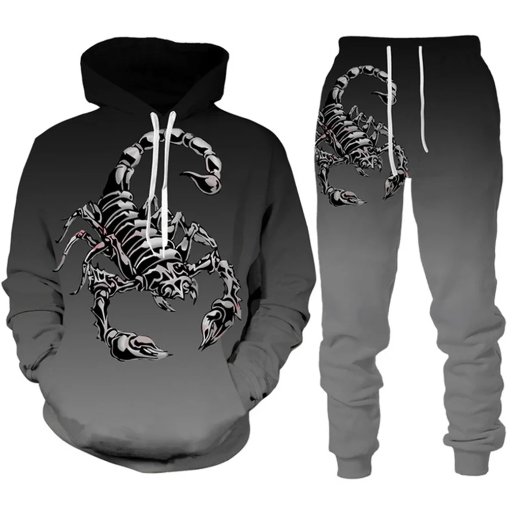 

Sweatshirt Suits 3D Print Scorpion Hoodie Sweatshirt Men's Tracksuit 2 Piece Set Sportwear Men Women Unisex Clothing Suit