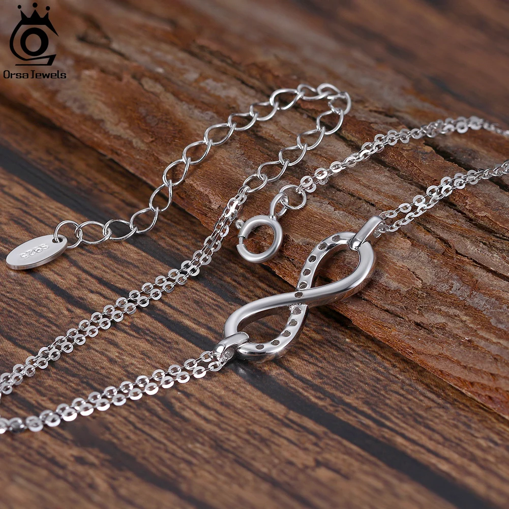 Rinntin Women's 925 Sterling Silver Infinity Endless Love Symbol Charm Adjustable Bracelet Gift for Wife Women Jewelry SB136