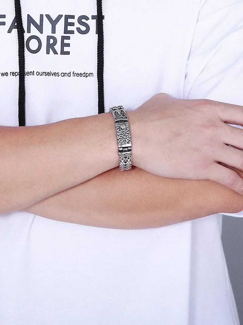 New Domineering Titanium Steel Double Row Bracelet for Men Trendy Retro Personality Generous Coarse Fashion Jewelry