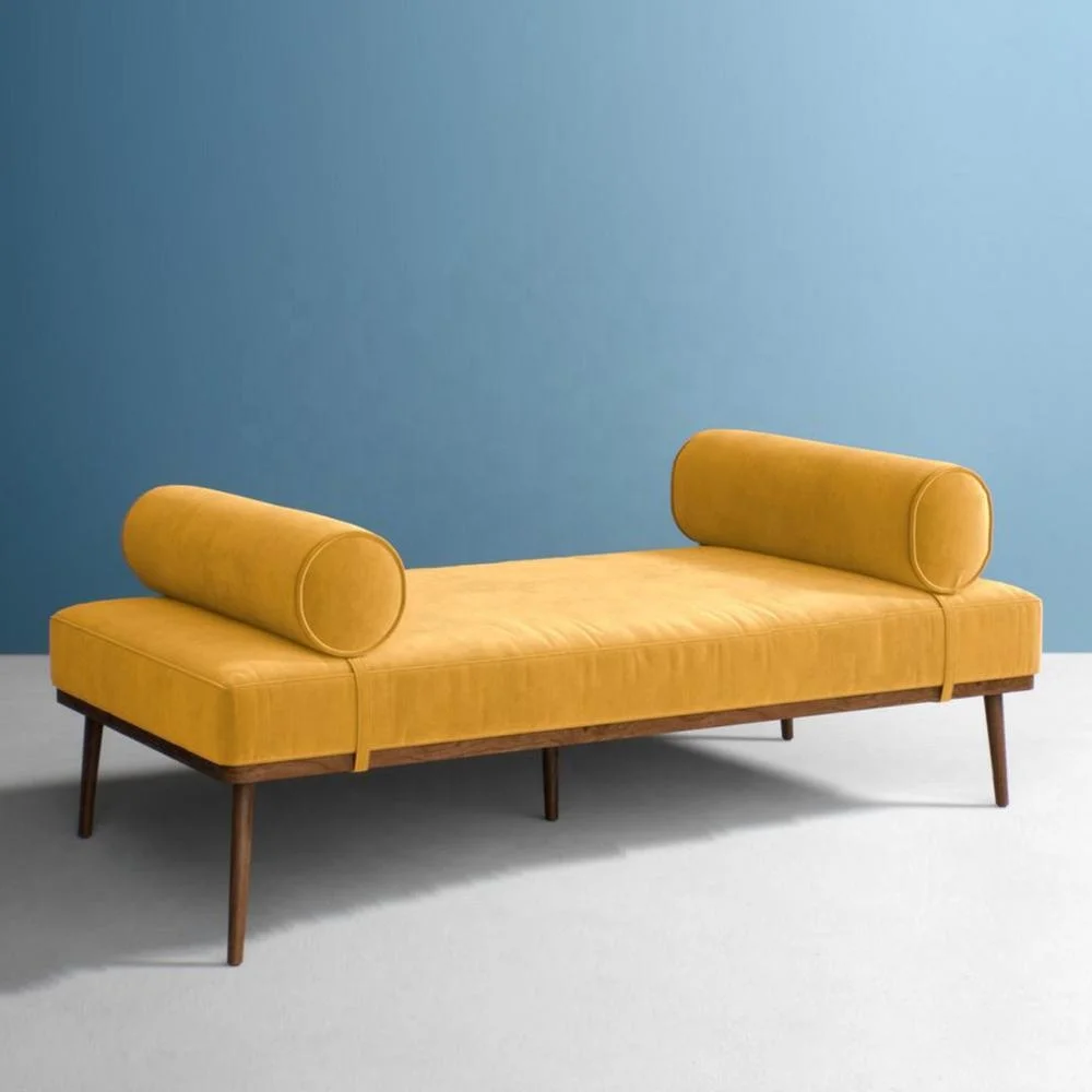 mz-Factory Price Customized Luxury Linen Fabric Solid Wood Indoor Daybed Sofa Bed Lounge Chair for Home~